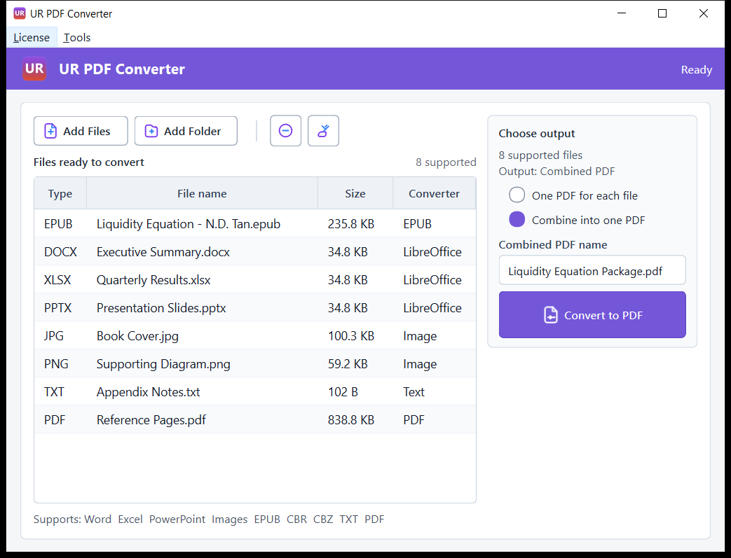 UR PDF Conversion file-preview and conversion workflow